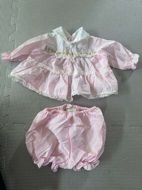 Vintage MG Baby Girl Pink Floral Embroidered Lace Trim 2-Piece Set 0-3 Months